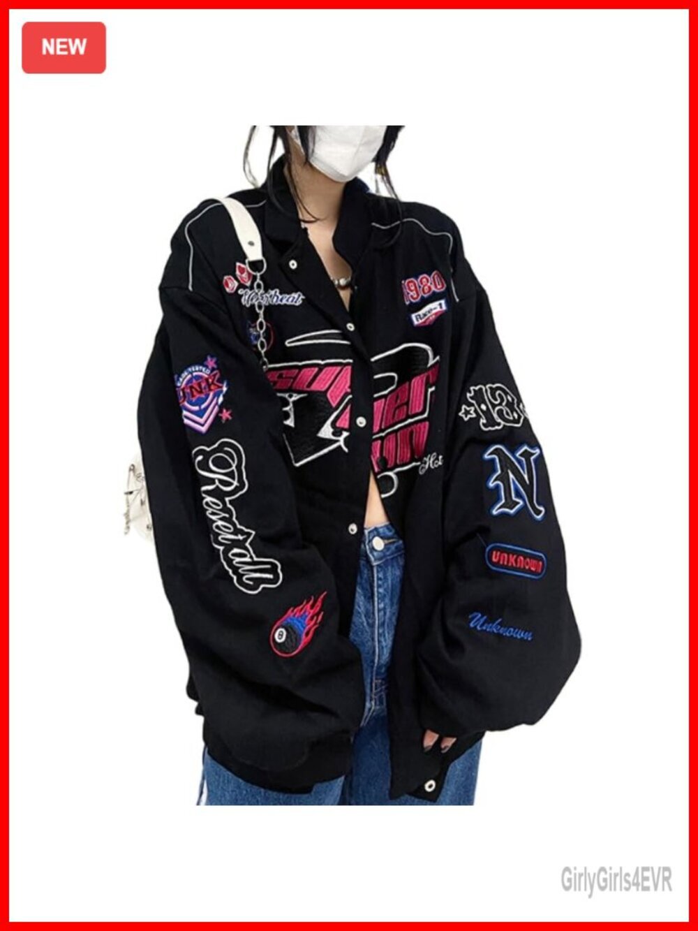 Women's Button Down Varsity Jacket Vintage College Baseball Bomber Coat